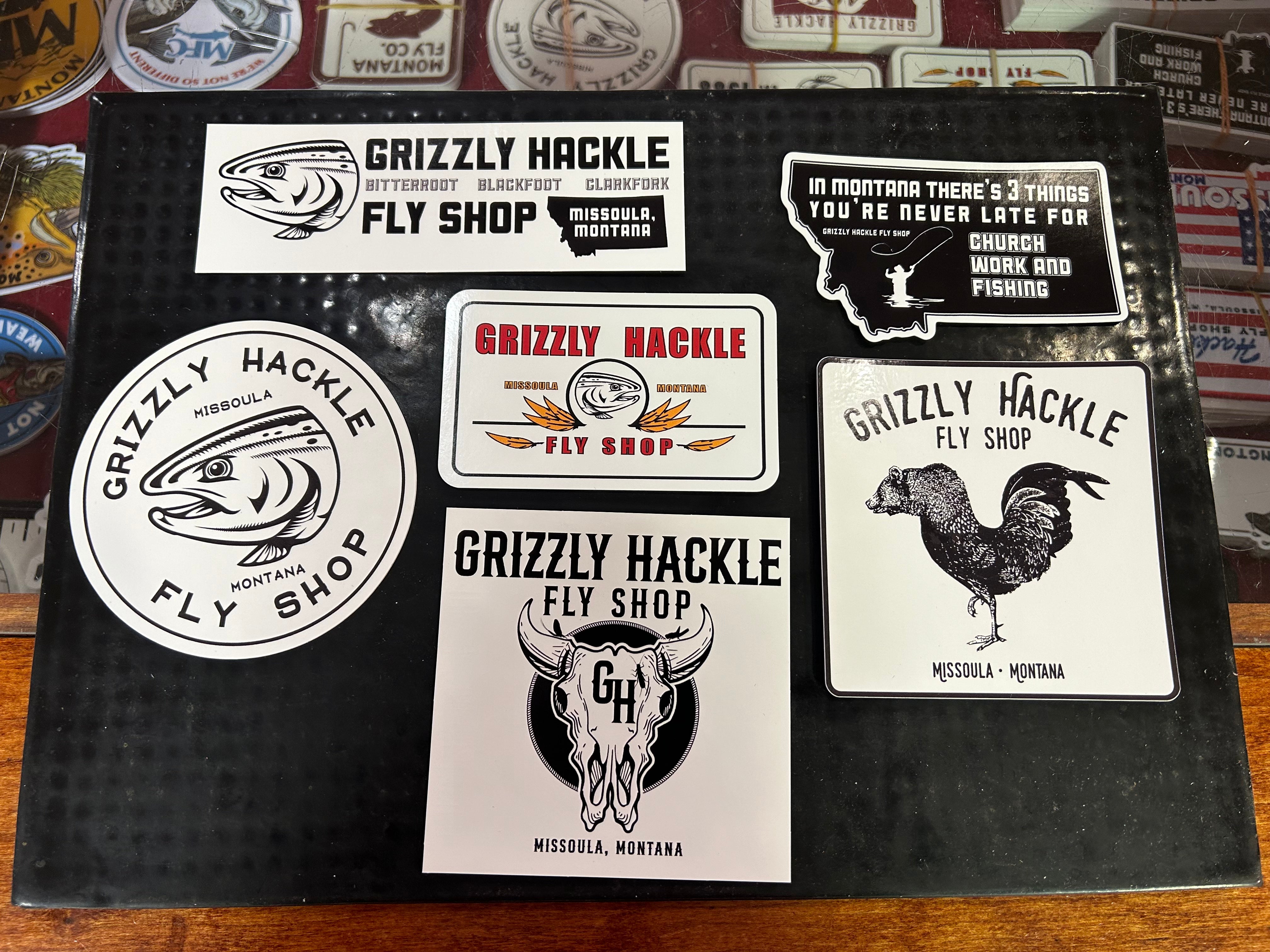 Grizzly Hackle Six Pack Sticker Combo- New Logos